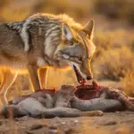 a coyote eating a dead animal