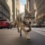 coyote in downtown city street daytime