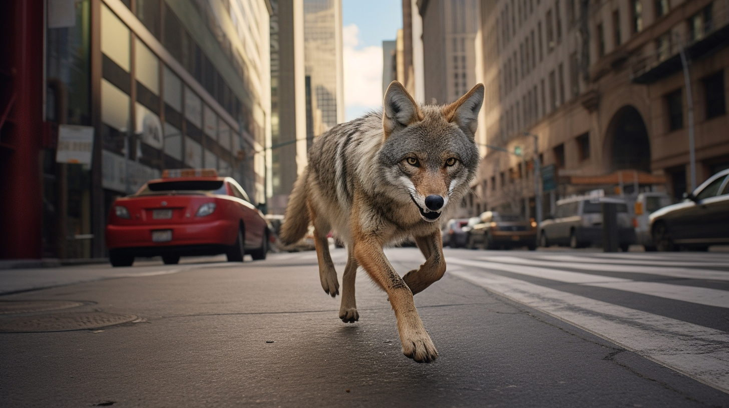 coyote in downtown city street daytime